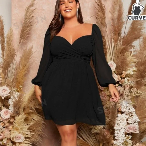 shein plus size black formal dresses Emma Balloon Mini Dress - Black, Large | Hazel and Olive main image 0